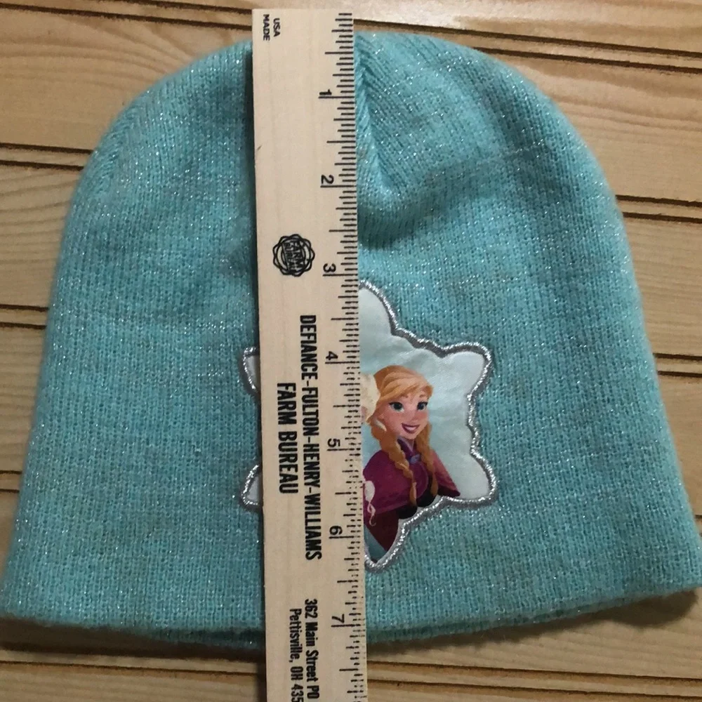 Disney Set of 2 Blue Frozen‎ Elsa Anna Snowflake Silver Metallic Beanie Knit Cap